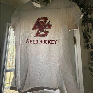 White Field Hockey T-Shirt with Maroon Logo
